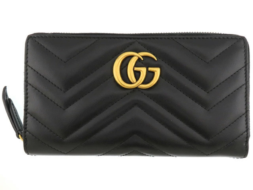 Gucci Double G Zip Around Wallet Black Leather Long